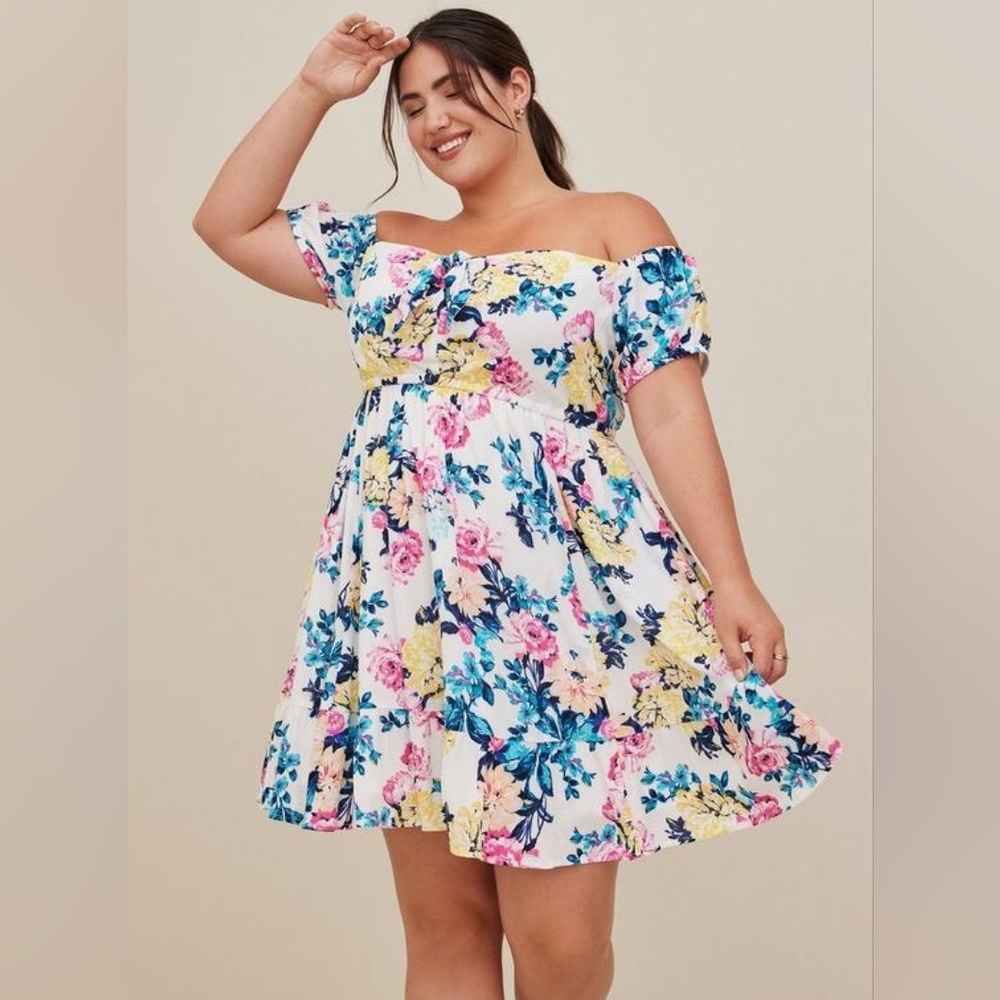Torrid - Mini Gauze Puff Sleeve Skater Dress - 3X